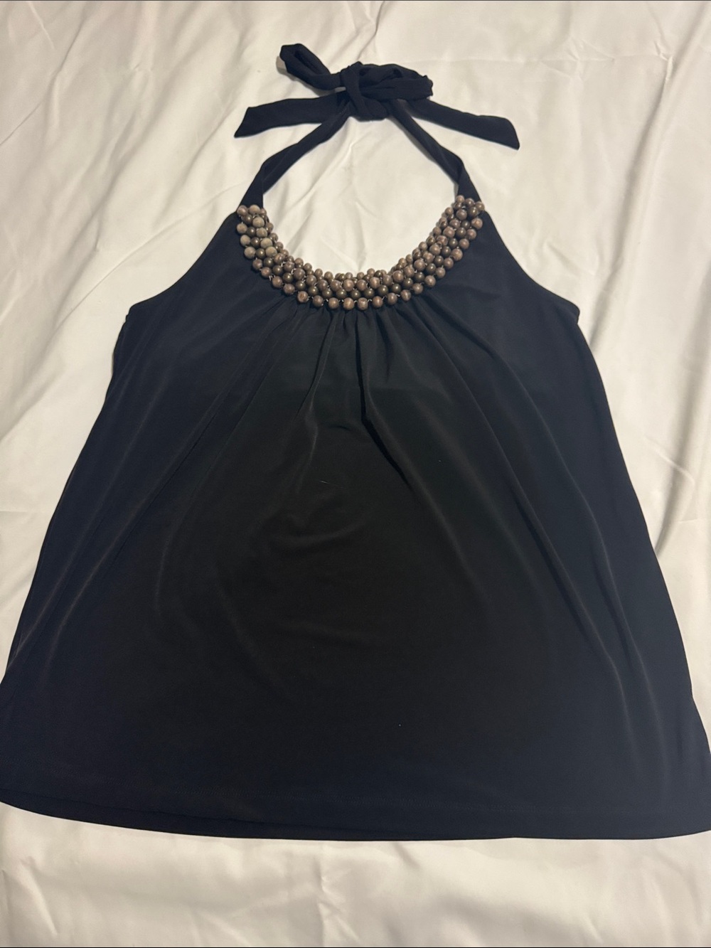 Calvin Klein Black Halter Camisole with Beaded Neckline